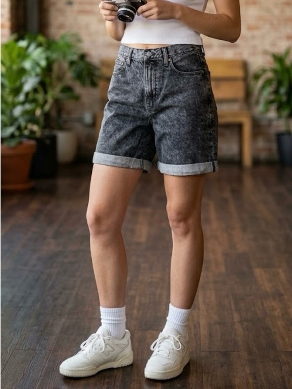 GAP '90s Loose Black Acid Wash Denim Shorts Retro Y2K Grunge Cotton Blend Boho